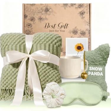 Imagem de Cestas de presente de aniversário e autocuidado para mulheres, presentes com cobertor para mulheres, cesta de presente de simpatia para ela, amizade, mãe, irmã, melhor amiga, esposa, colega de