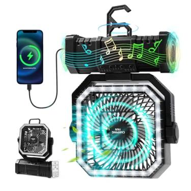 Imagem de Super RGB Ventilador de acampamento portátil 20000 mAh ventilador oscilante operado por bateria recarregável para tendas - preto