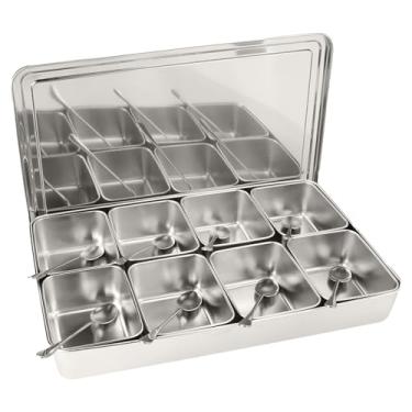 Imagem de Aqur2020 Conjunto de Caixa de Temperos de Aço Inoxidável, Organizador de Temperos de 8 Compartimentos Com Inserções e Tampas Removíveis, Inclui 8 Colheres para Armazenamento de Despensa