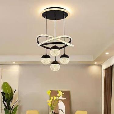 Imagem de Luminária pendente LED moderna, dimerizável com controle remoto, lustre com cúpula de acrílico de 4 bolas, luminária decorativa para pendurar sobre a mesa de jantar, adequada para sala de es