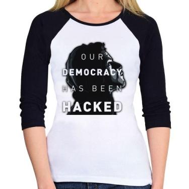 Imagem de Baby Look Raglan Our Democracy Has Been Hacked Manga 3/4 - Foca na Mod