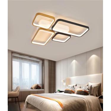 Imagem de Luminária de teto LED moderna e dimerizável para sala de estar com controle remoto, design quadrado criativo, luminária de embutir para sala de jantar (62 cm)