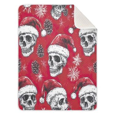 Imagem de Blueangle Skulls Chapéus de Papai Noel, Cobertores de bebê para berço, soneca, 76 x 101 cm, quente, aconchegante, macio, receptor, cobertores unissex para meninos, meninas, crianças, bebês (630)