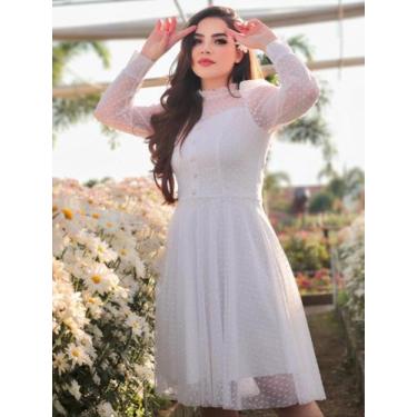 Imagem de Vestido Midi com Manga Longa Tule Poa com Botões - Vestidos de Festa, 