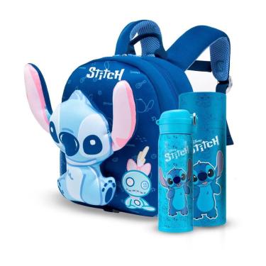 Imagem de Kit Mochila Garrafa Infantil Disney Stitch Escolar Passeio Menina-Feminino