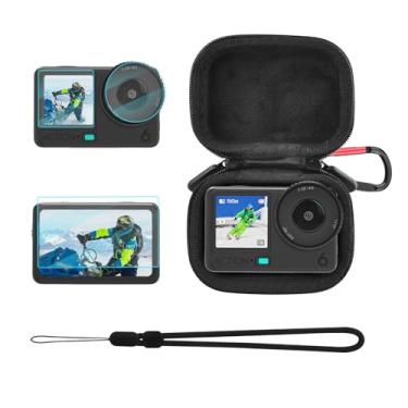 Imagem de Flymile Estojo de transporte pequeno + protetor de tela para DJI Osmo Action 6, bolsa de armazenamento de viagem rígida de poliuretano com mosquetão e alça de pulso, kit de acessórios de capa