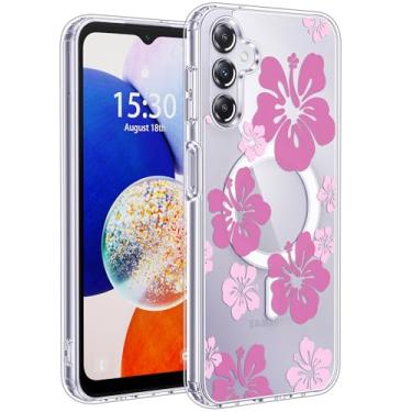 Imagem de Jkvare Capa para Samsung Galaxy A14 compatível com MagSafe, capa protetora magnética sem fio com padrão estético cristalino para mulheres e meninas - hibisco rosa