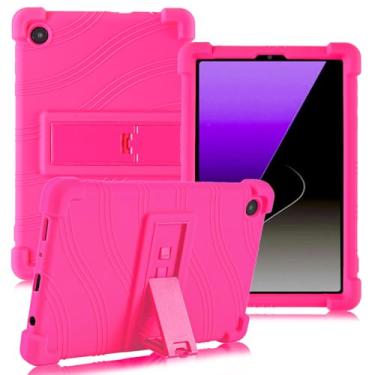 Imagem de ATOOZ Capa infantil para Samsung Galaxy Tab A11 2025, capa de silicone macio para tablet Samsung Galaxy Tab A9 de 8,7 polegadas (SM-X135G/SM-X110/SM-X115/SM-X117) com suporte ajustável (rosa vermelha)