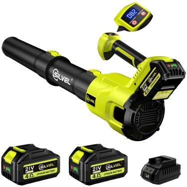 Imagem de Soprador de folhas sem fio, soprador turbo sem escova de 550 CFM (160 MPH), sopradores de folhas alimentados por bateria de 24 V de alta potência com bateria e carregador de 2 x 4,0 Ah, sopradores