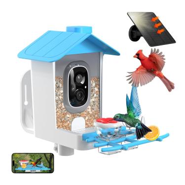 Imagem de Alimentador de pássaros com câmera alimentado por energia solar - alimentador inteligente de pássaros com câmera HD 2K, identificação de IA, energia solar, alertas instantâneos de aplicativos