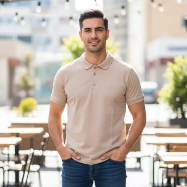 Imagem de Camisa Polo Masculina Piquet EXCO Cativa, P, Beige