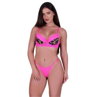 Imagem de Conjunto de Lingerie sem Bojo e Renda Onça e Vaquinha Animal Print Dud