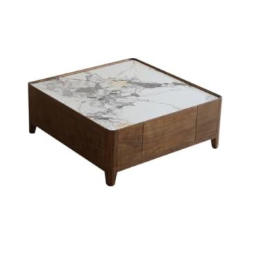 Imagem de Mesa central de madeira maciça, sala de estar, mesa de centro, prato de pedra quadrado, mesa de centro de nogueira preta, mesa de café para casa, mesa simples