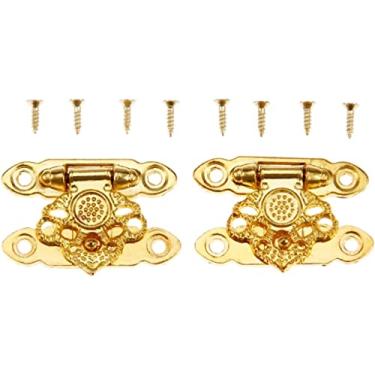 Imagem de Fivela de fecho de ferrolho retrô antigo, 2 peças de ouro caixa de joias fechadura de porta cadeado flor madeira vinho caixa de presente bolsa fivela retro hardware trava (cor: B)