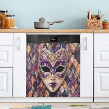 Imagem de ATTX Máscara Mardi Gras capa magnética para lava-louças | Adesivo decorativo de eletrodomésticos de 58 x 66 cm para armários domésticos e eletrodomésticos (190)