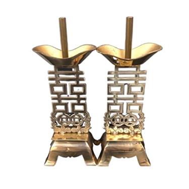 Imagem de Castiçal castiçal de cobre puro castiçal castiçal duplo enfeite de vela de mesa adequado para sala de estar, cozinha, sala de jantar, vela