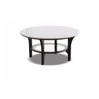 Imagem de Mesa central de madeira maciça mesa de centro nórdica sala de estar sofá mesa lateral armazenamento mesa de chá de ardósia preto doméstico mesa de chá redonda mesa de quarto