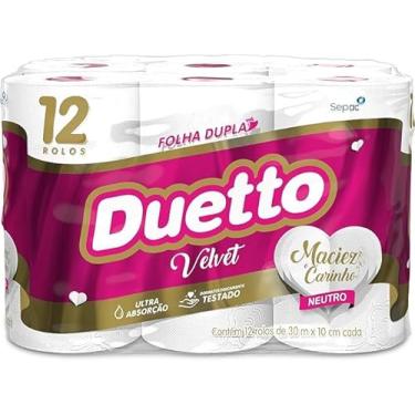 Imagem de Duetto Velvet Papel Higiênico Folha Dupla, Neutro, Ultra Absorção, 12 Rolos de 30 Metros