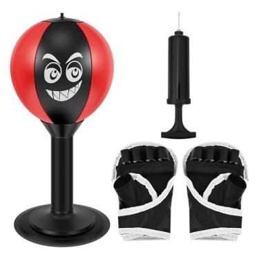 Imagem de ZJRDYYK Saco de pancadas para alívio de estresse com ventosa para adultos, sacos de boxe de mesa com rosto para adultos, jovens, escritório, amigos, casa (preto e vermelho)