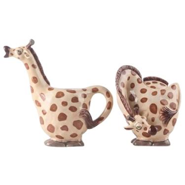 Imagem de Blue Sky Ceramic 17,78 cm x 8,89 cm x 16,51 cm e 11,44 cm x 10,16 cm x 12,70 cm creme de girafa e açucareiro, manchas marrons