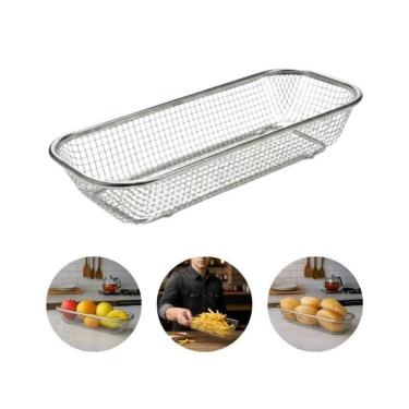 Imagem de Travessa Retangular Inox Para Frutas Porções Petiscos Pães 31x13cm Aço Inox
