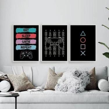 Imagem de Kit Quadros Eat Sleep Game Repeat 45X34Cm 3 Peças