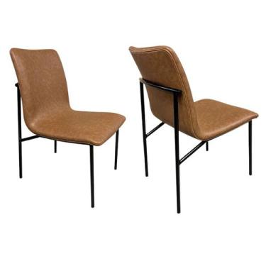 Imagem de Kit 2 Cadeiras Lisa Jantar Cozinha Estofada cor Conhaque Pé Aço Preto 