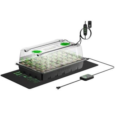 Imagem de Bandejas Seed Starter VIVOSUN de 40 células com luzes LED e tapete tér