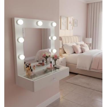 Imagem de Penteadeira Maggie para Maquiagem e Joias Suspensa com Espelho e Kit Luz 7 Bocais Camarim 100% MDF (Branca)
