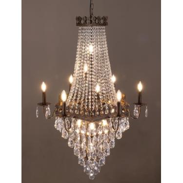 Imagem de Wellmet Lustre de cristal do Império Francês, luz pendente de cristal bronze 13 luzes, lustre vintage de fazenda para sala de estar, sala de jantar, quarto, hall de entrada
