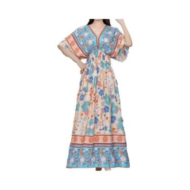 Imagem de Saia Longa Casual Elegante De Verão Com Estampa E Cintura Elástica Em 