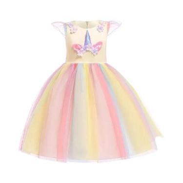 Imagem de Fantasia De Princesa Unicórnio Arco-Íris Para Meninas, Vestido De Tule