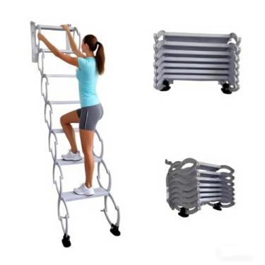 Imagem de Escadas dobráveis retráteis montadas na parede - Escada de aço com sistema de puxar para baixo para sótãos, garagens e telhados - Escada estreita interna/externa (branca, H205 cm/80,7 pol.)