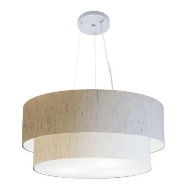 Imagem de Lustre Pendente Duplo Cilíndrico Vivare Md-4371 Cúpula Tecido 80x70cm - Bivolt Linho Bege 127/220v