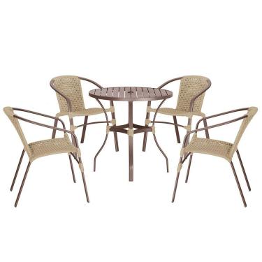 Imagem de 04 Cadeiras Floripa E Mesa Roma 100cm Marrom Trama Original Rami