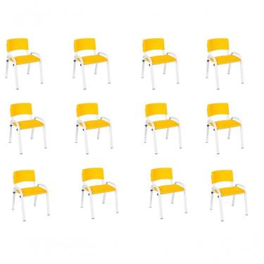 Imagem de Kit 12 Cadeiras Infantil Iso Escola Base Branca Amarelo