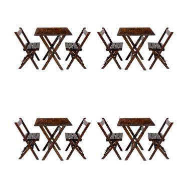 Imagem de Kit 4 Conjuntos Mesa Dobrável Para Bar E Restaurante 60x60cm Com 2 Cadeiras Em Madeira Maciça - Imbu - Marrom