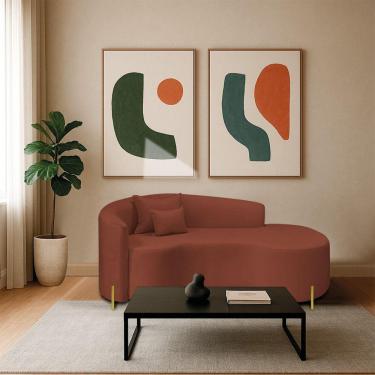Imagem de Divã Recamier Curvo Sala De Estar Recepção Inglaterra 180cm Pés Metal Dourado Lado Direito Bouclé Cor Terracota