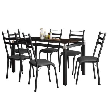 Imagem de Conjunto Mesa De Jantar Com 6 Cadeiras 161 Malva Tampo Vidro 140cm Sf Preto Assento Andorinha - Combo Stock