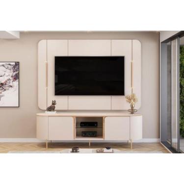Imagem de Estante p/ Sala até 65 Pol Adele c/ Led e Nichos 180x189cm Off White -