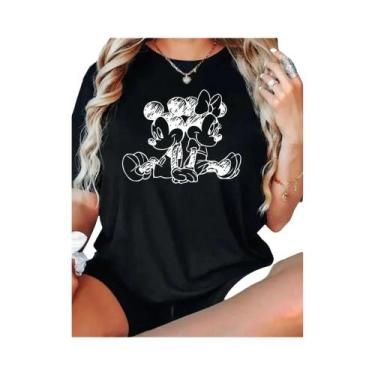 Imagem de Camiseta De Algodão Oversized Retro Mickey Minnie Para Mulheres, Moda 