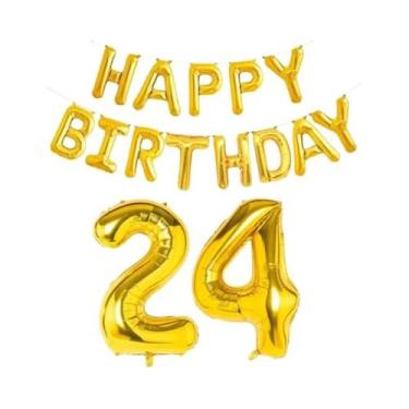 Imagem de Balões De Folha Dourados De Feliz Aniversário, 15 Peças, Decoração De 