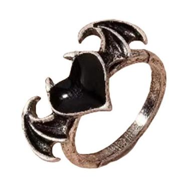 Imagem de Anel Feminino Vintage Gótico Com Asas De Anjo E Demônio E Coração, Joi