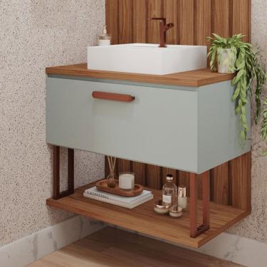 Imagem de Armário de Banheiro Duna 60cm 1 Porta 100% Mdf Pistache/Freijó - Mgm Móveis