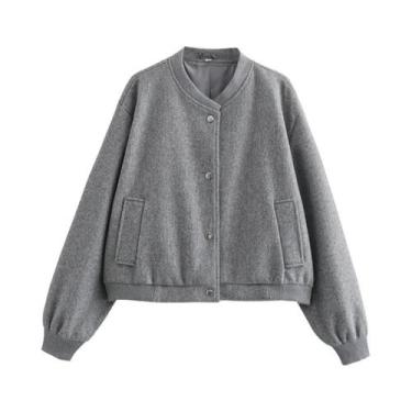 Imagem de Jaqueta Bomber Cropped De Tweed Bege E Preto Para Mulheres, Casaco Cur