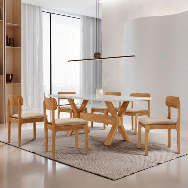 Imagem de Sala De Jantar Mesa Star Tampo Laqueado E 6 Cadeiras Milano/laq Off/cinam. Imbuia