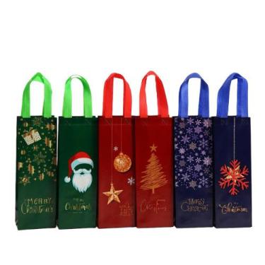 Imagem de Conjunto de sacolas de presente para garrafas de vinho de Natal, 12 sa