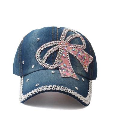 Imagem de Boné de beisebol, jeans e strass, design de laço para adultos - Yiweis