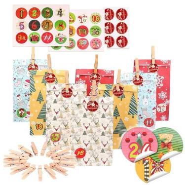Imagem de Sacos de contagem regressiva para o advento de Natal, papel kraft com 