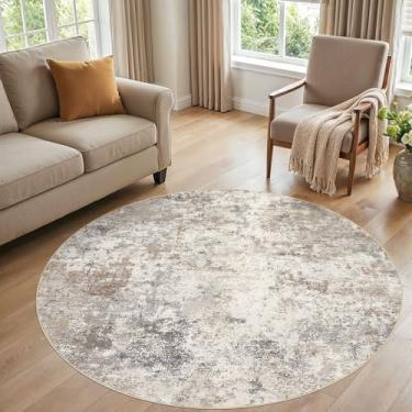Imagem de UERMEI Tapete redondo de 1,8 m para sala de estar, 15 x 15 cm, lavável, neutro, moderno, abstrato, macio, fino, tapete para uso interno, tapete antiderrapante para quarto, embaixo da mesa de jantar,